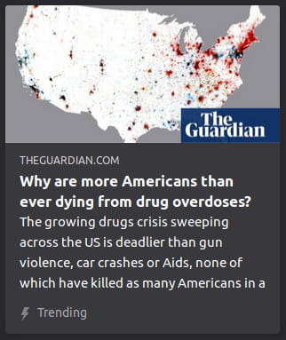 By The Guardian. Illustration o’ US map with a bunch o’ red splatters all o’er it.
