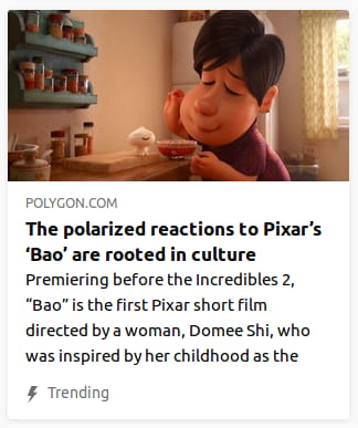 By Polygon. Screencap o’ Bao. “Premiering before the Incredibles 2, ‘Bao’ is the first Pixar short film directed by a woman, Domee Shi, who was inspired by her childhood as the”