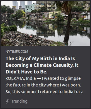 By NYTimes. Photo o’ lake ’tween a dirt mound & a town in presumably India. “KOLKATA, India — I wanted to glimpse the future in the city where I was born. So, this summer I returned to India for a”