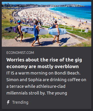 By the Economist. Photo o’ 3 millennial fuckwits walking down a sandy path toward an occupied beach. “IT IS a warm morning on Bondi Beach. Simon and Sophia are drinking coffee on a terrace while athleisure-clad millennials stroll by. The young”