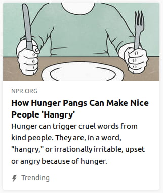 By NPR. Illustration o’ a man in a green shirt with a fork & knife held up on the table ( as nobody but children do in real life ) before an empty plate.