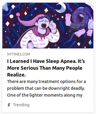 By the New York Times. Illustration o’ some guy in a long stretchy sleeping cap yawning while surrounded by starry space, the moon, & serpentine twisted legs without a body.