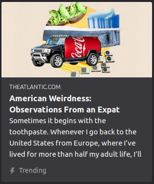 By The Atlantic. Image is a photo collage o’ an SUV with a Coke bottle for a body & a toothbrush for a hood driving o’er iPods littering the ground, seemingly driving ’way from avocado toast peeping out from the yellow sun in the background.