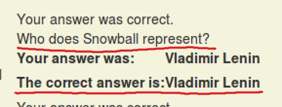 Your answer was correct. Who does Snowball represent? Your answer was: Vladimir Lenin. The correct answer is: Vladimir Lenin.